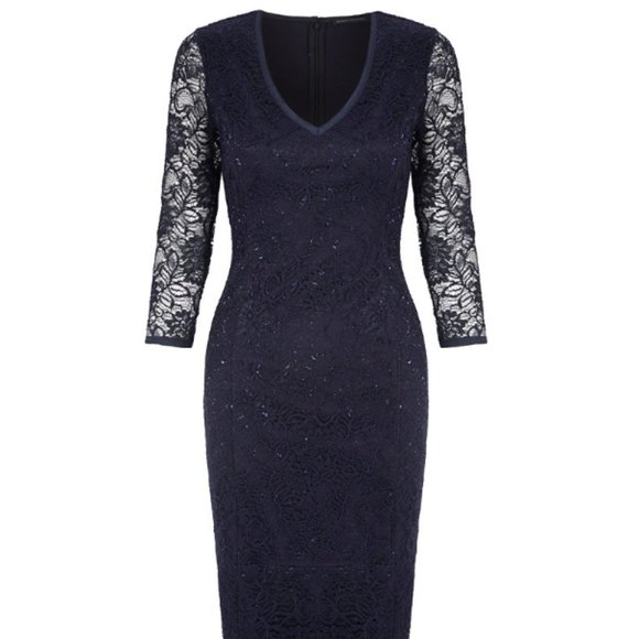 L'Wren Scott at Banana Republic Midnight Blue Lace Dress Women's Size 6 - Picture 3 of 8